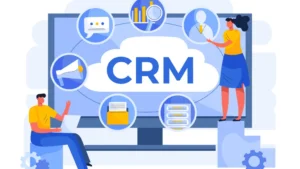 Ilustração de CRM integrado para otimização empresarial.