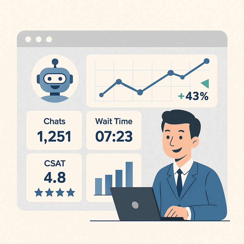 painel de desempenho com chatbot para atendimento automatizado
